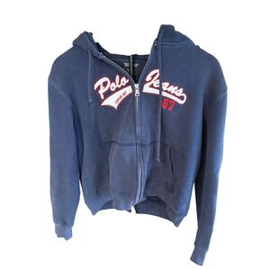 Polo Jeans Company 67 Blue Graphic Zip Up Hoodie Sweatshirt *Juniors Fit